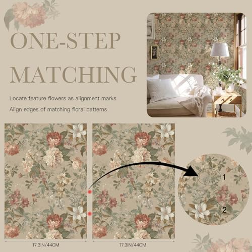 Peel and Stick Wallpaper for Bedroom Vintage Red Floral Self-Adhesive - Image 5