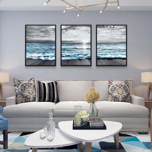 Black Framed Wall Decorations For Living Room Large size 3 Piece Framed Canvas - Image 3