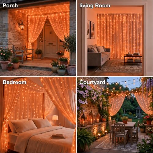 HXWEIYE 300LED Fairy Curtain Lights, 9.8x9.8Ft USB, 8 Modes & Timer - Image 6