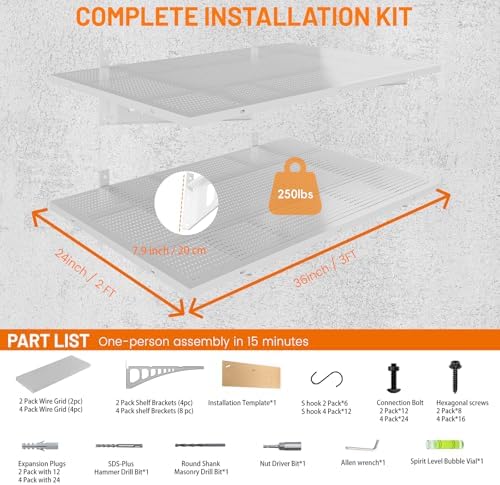 2-Pack 2x3ft Garage Shelves Wall Mounted, 500 Lbs Wall Storage Shelves - Image 2