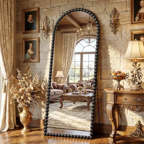 Antok 58" x 21" Arched Full Length Mirror, Antique Beaded Frame Floor Standing - Image 3