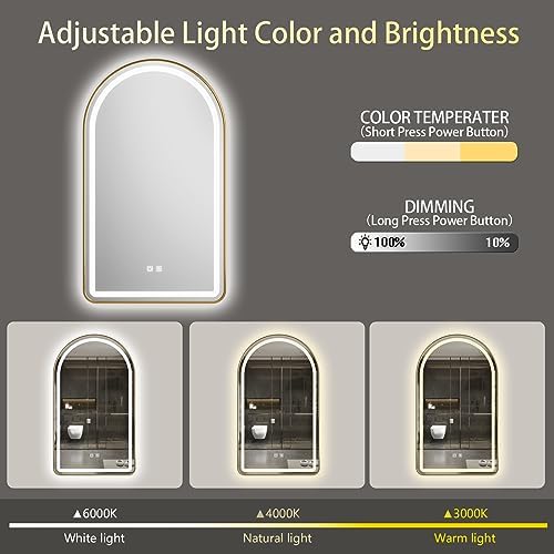 Arched Bathroom Mirror 30"x40", LED Tempered Glass - Image 5