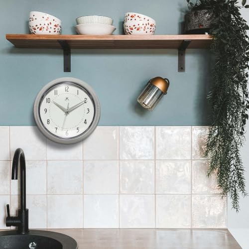 Infinity Instruments Retro Round Metal Wall Clock, Stone Grey - Image 2