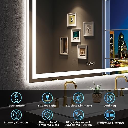 60x40 LED Bathroom Mirror with Lights, Lighted Vanity Mirror - Image 2