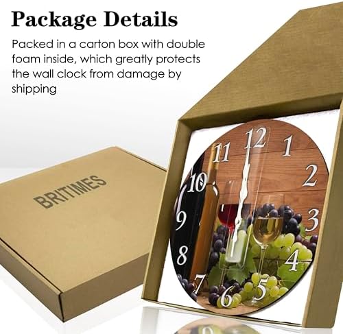 Britimes Round Wall Clock Silent Non-Ticking 10", Wine Glasses - Image 5