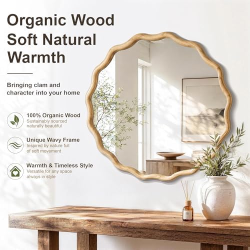 FICTOR Round Wood Wall Mirror - Image 4