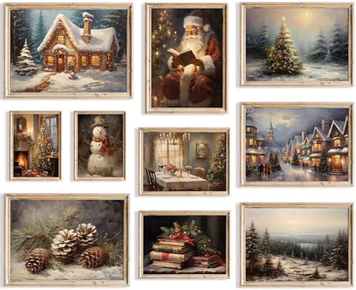 KBKBART Christmas Wall Art Prints Set of 10 Rustic Xmas Wall Decor Unframed by KBKBART