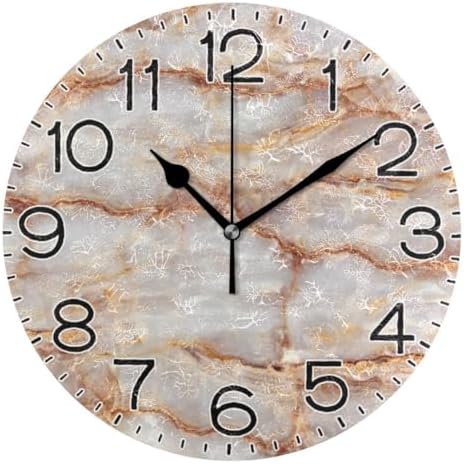 ALAZA Nature Brown Marble Wall Clock Battery Operated Non Ticking Silent Quartz by ALAZA