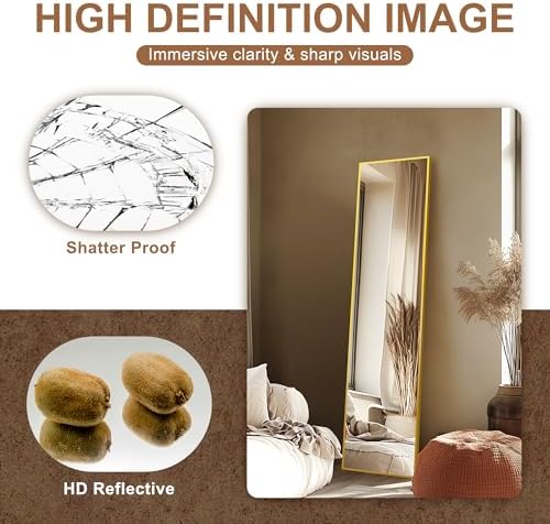 Delma Full Length Mirror with Stand, 56x15 Gold Floor Mirror - Image 5
