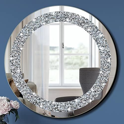Crystal Crush Diamond Sparkly Round Silver Mirror by QMDECOR