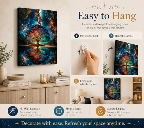 Tree of Life Canvas Wall Art Starry sky reflection Pictures Wall Decor Modern - Image 3