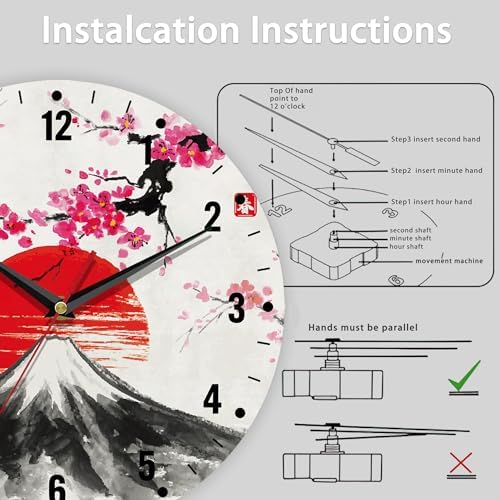 SPUNKER Clock for Bedroom, Japan Cherry Blossoms Kitchen Wall Clock, Sun Mt. - Image 5