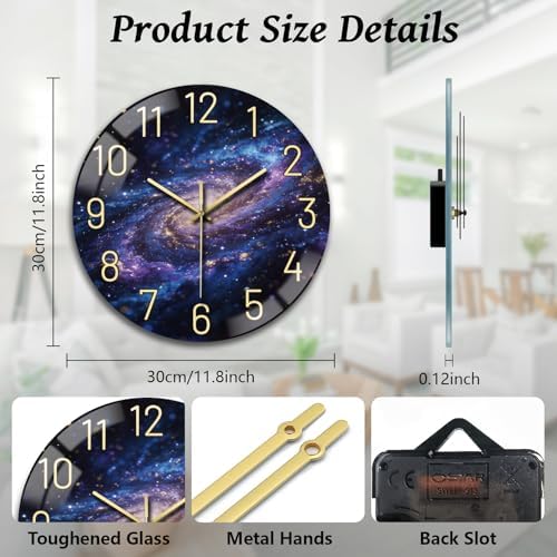 peacoblue Galaxy Stars Wall Clocks Battery Operated - Image 2