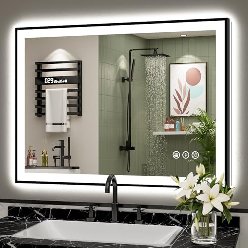 40x30 Black LED Bathroom Mirror, Backlit & Front Lit Lighted Mirror by Awandee