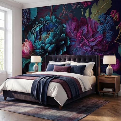 Bormia Dark Purple Floral Peel and Stick Wallpaper Peony Flower Wall Murals - Image 3