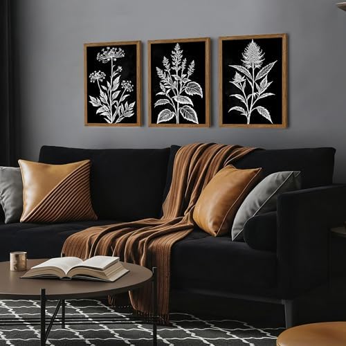AVECCO 3 Pieces Black White Botanical Wall Art Canvas Framed 12x16 Inch - Image 5