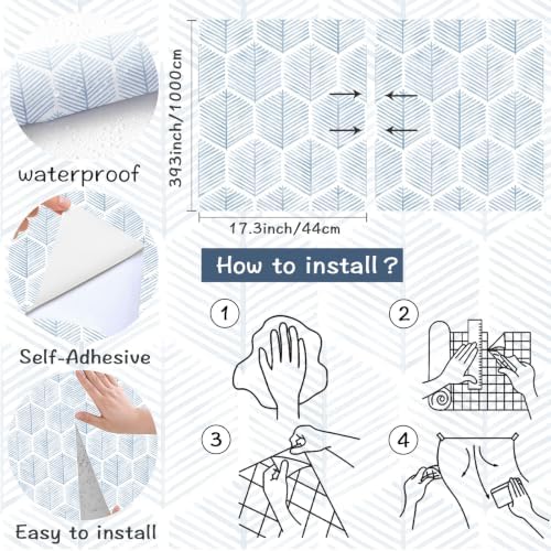 OSECAGE Geometric Peel and Stick Wallpaper Blue Contact Paper 17.3''×393'' - Image 3