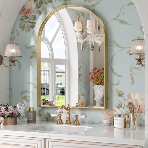 Brightify Arched Mirror, 22 x 30 Inch Gold Arch Mirror, Metal Frame Gold Arched by Brightify