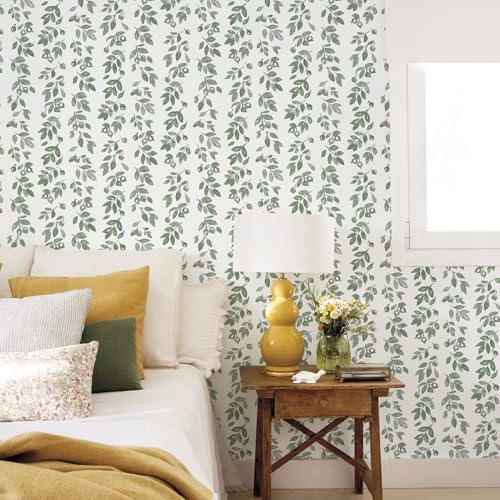 Ismoon Green Wallpaper Peel and Stick Vintage Wallpaper 17.3in x 32.8ft Green - Image 2