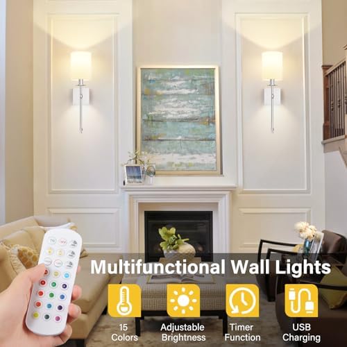 19 Inch Battery Operated Wall Sconces Set of 2 - Image 5
