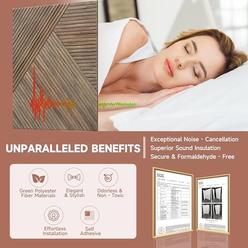 TO-TH Acoustic Panels Self-Adhesive Sound Proof Panel 6Pack, Natural Walnut - Image 3