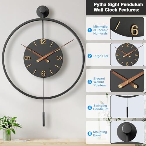 Pytha Sight 30.7×20 Inch Large Modern Decorative Metal Pendulum Wall Clocks - Image 2