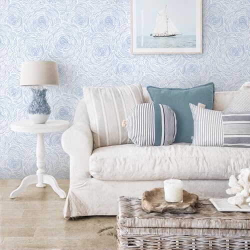 EeeComing Blue Peel and Stick Wallpaper Blue and White Floral Contact Paper - Image 4
