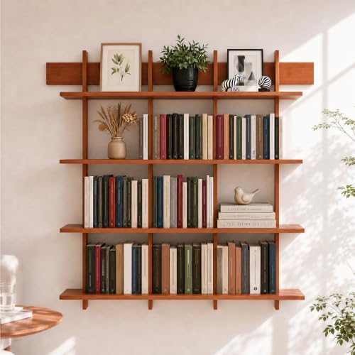 Lauxery 4-Tier Bamboo Wall Mounted Bookshelf, Rustic Brown, 43x53 in by Lauxery