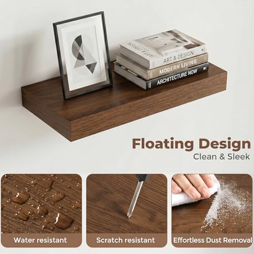 16 Inch Floating Shelves for Wall, Walnut Finish - Image 4