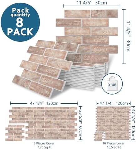 8-Pack 3D Faux Brick Acoustic Wall Panels, 11.8" x 11.8" Peel and Stick PET - Image 2