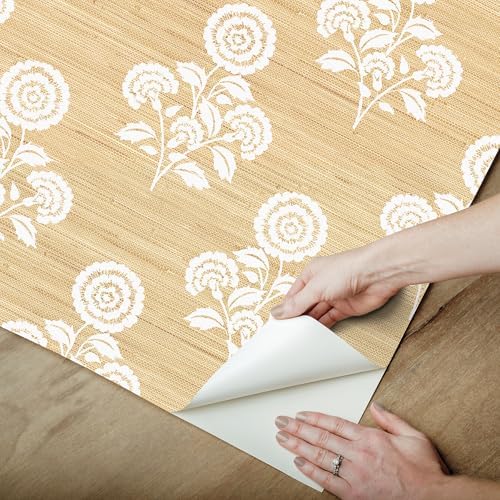NuWallpaper Flourish Block Print Wheat Faux Grasscloth Peel and Stick Wallpaper - Image 5