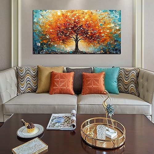 Zoyotago Large Canvas Wall Art Orange Yellow Tree Picture Modern Canvas Prints - Image 2