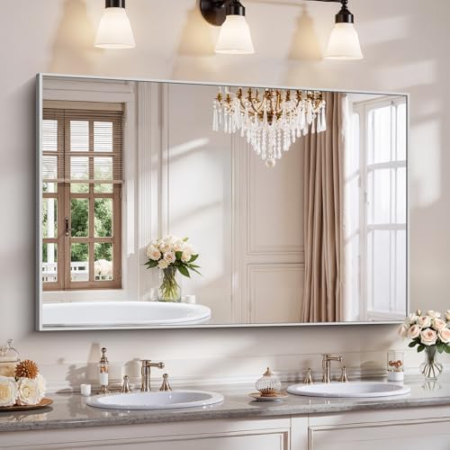 YIROMAN Bathroom Mirror 55"x36", Large Brushed Silver Bathroom Mirror by Unknown