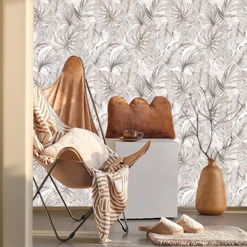 Boho Sand Monstera Leaf Abstract Plants Modern Peel and Stick Wallpaper Wall - Image 2
