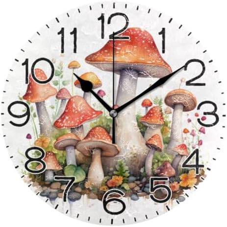 ALAZA Mushroom Wall Clock Battery Operated Non Ticking Silent Quartz Analog by ALAZA