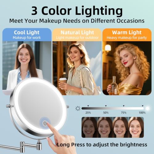 FUNTOUCH 5000mAh Rechargeable Wall Mounted Lighted Makeup Mirror 1X30X - Image 4