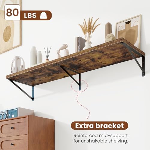 Deep Wall Shelves 55"W x 12"D Engineered Wood Floating Shelves - Image 3