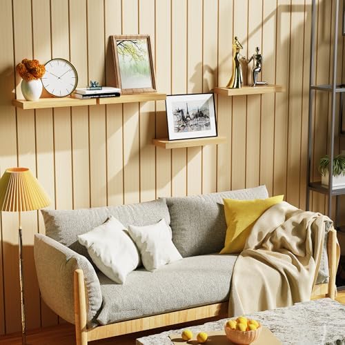 Bellsal Floating Shelves for Wall, Maple Wood Wall Shelf Set of 4, Living Room - Image 2
