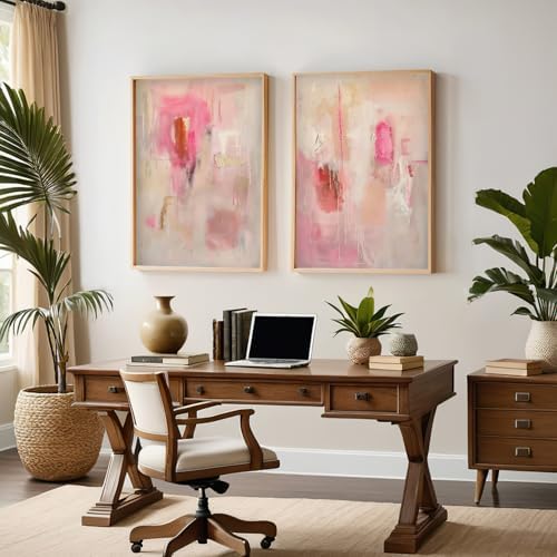 ZHGYGBN Modern Wall Art Pink Beige Abstract Set of 2 16x24 Inch Unframed - Image 3