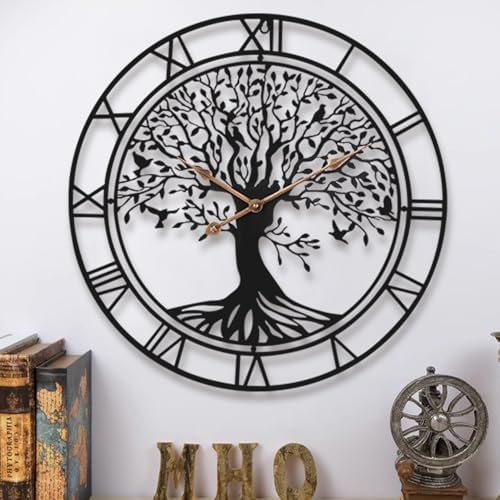 Dankeit Tree of Life Wall Clock, 24Inch Metal Black Family Tree Oversized Wall by DankeitProduct