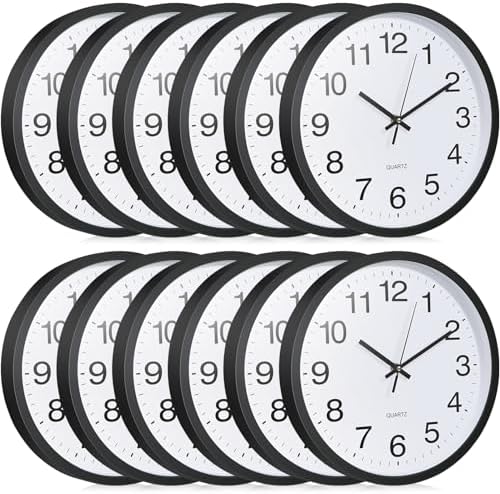Inbagi 12 Pcs Silent Wall Clocks 12 Inch Large Quartz Analog Clock Black by Inbagi