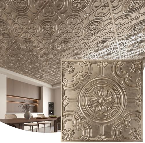 WOWSTAR 12-Pack 24"x24" Drop Ceiling Tiles, Waterproof Glue up Ceiling Panels by WOWSTAR