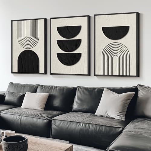 Large Framed Boho Neutral Abstract Wall Art, 3 Piece Canvas Prints 24x36 In - Image 4