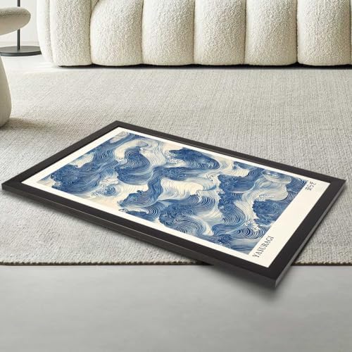 Black Framed Yasuragi Waves Canvas Wall Art 24x36in - Image 3