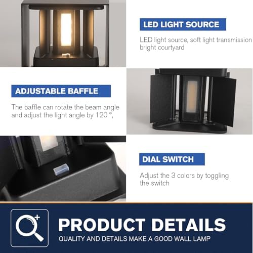 2 Pack LED Outdoor Wall Lights Exterior/Interior 3 Colors Adjustable 15W Wall - Image 6