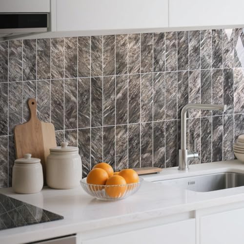 AULIGET 4-Piece Polished Brown Peel and Stick Backsplash Wall Tiles, Laundry - Image 3