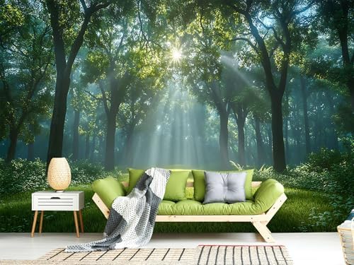Mural of a Green Forest bathed in Sunlight self-adhesive-96 x137 - Image 2