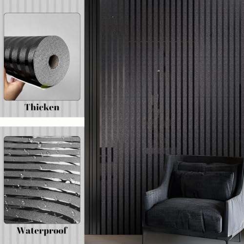 Black Metallic Peel and Stick Wallpaper Glossy Stripe Texture Wall Panels - Image 6