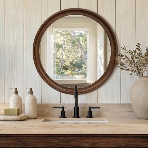 Round Wood Mirror, Walnut Brown - Image 3