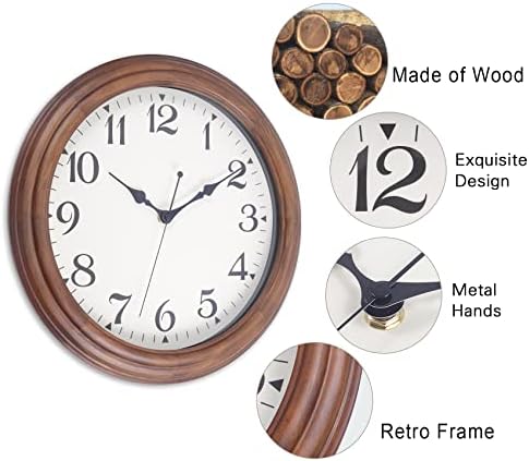 14 Inch Wood Wall Clock Retro Wooden Wall Clocks Battery Operated - Image 3